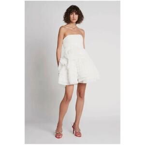 Aje Expressive Tiered Pleated Organza Strapless Mini Dress White AU 14 US 10